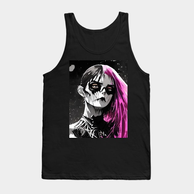 The Power of Simplicity: Black and White Anime Girl Artistry at its Finest Goth Gothic Fashion Dark Pink Hair Tank Top by ShyPixels Arts